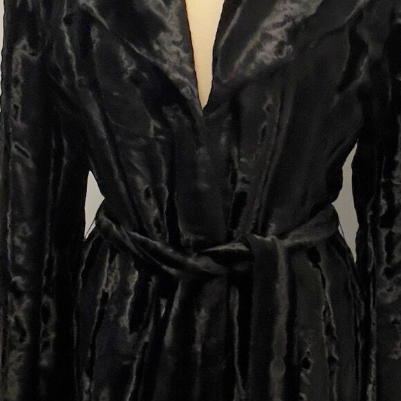 Vintage Guess Collection Long Vegan Fur Coat Women’s Medium Black Waist Belt USA - Picture 8 of 12